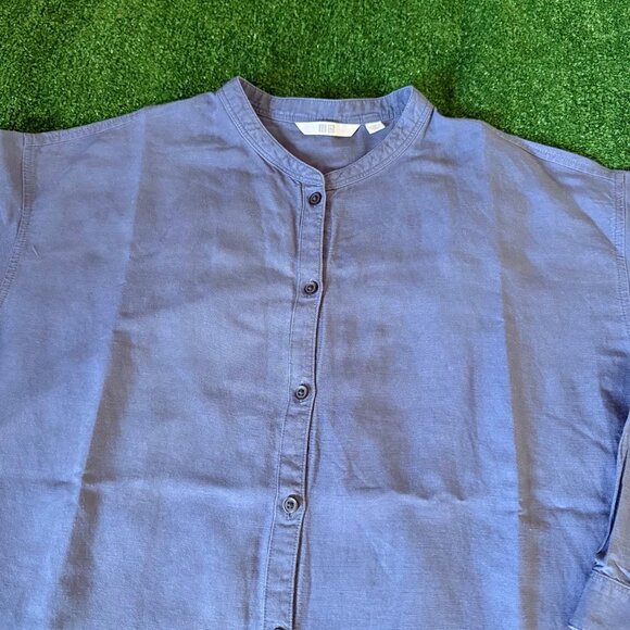Uniqlo Women's Button Front Linen-Blend Band Collar 3/4-Sleeve Gray Shirt Size M - Picture 5 of 11